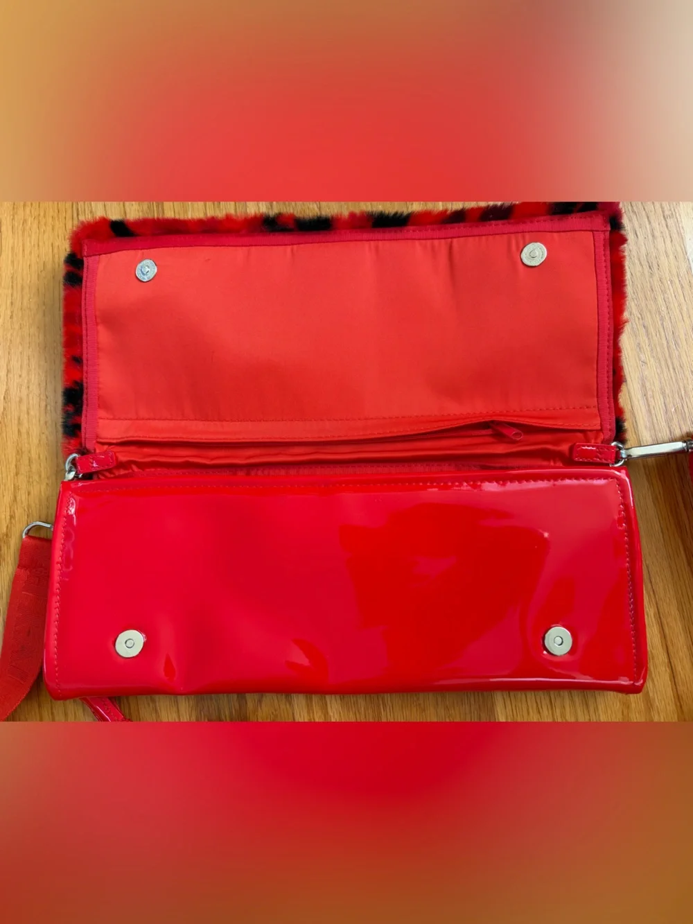 Adidas IVY PARK Red and Black Faux Fur Crossbody Pouch